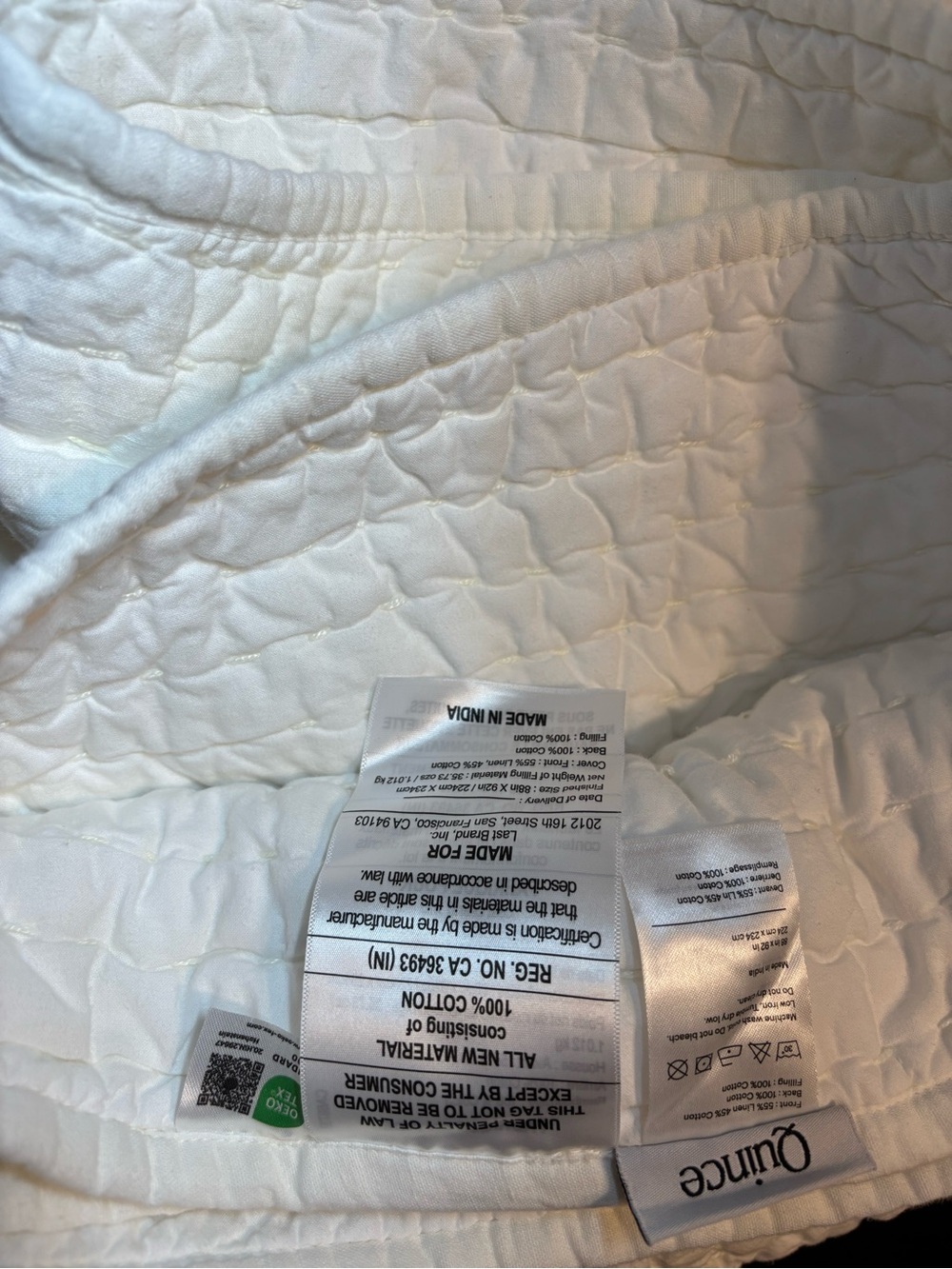 Quince European Linen Cotton Stitch Quilt - Full/Queen - White - Picture 3 of 5
